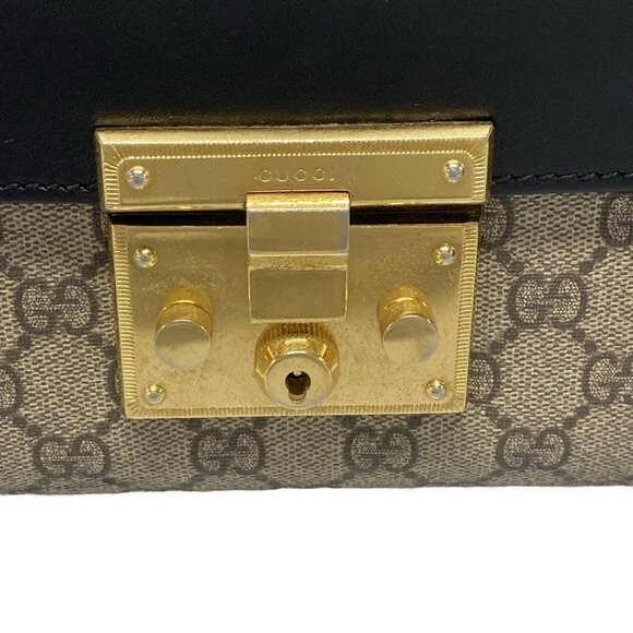 Auth GUCCI Padlock 409486 Beige Ebony Black PVC Leather Shoulder Bag - Picture 12 of 16